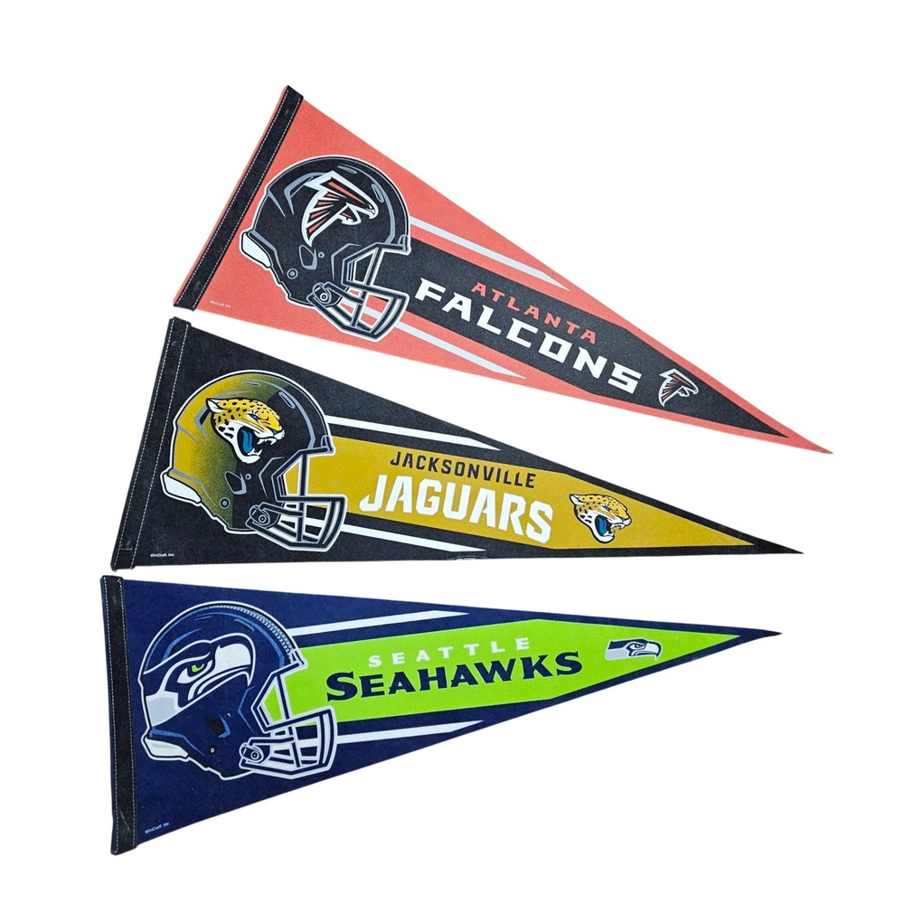 Lot of 3 Pennant Flags Atlanta Falcons‎ Jaguars Seattle Seahawks WinCraft NFL